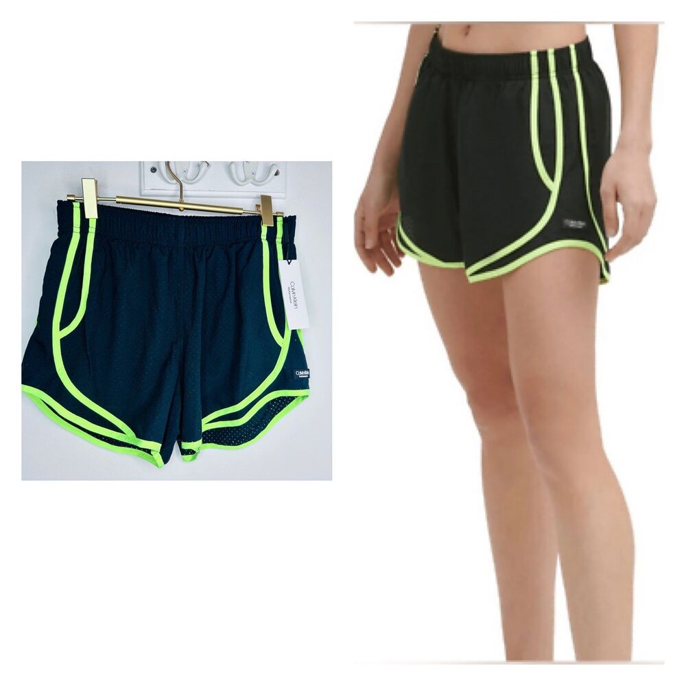 Calvin Klein Women’s Athletic Shorts XS - Black/Neon Green - Quick Dry, Breathab